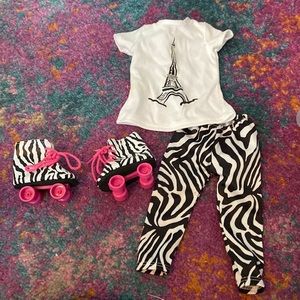 American Girl Doll Zebra Print roller skate set